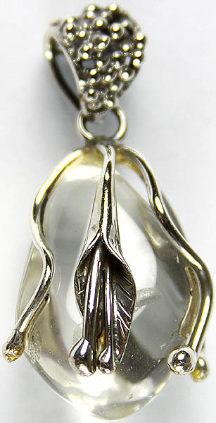 Crystal Pendant with Sterling Veins and Flower