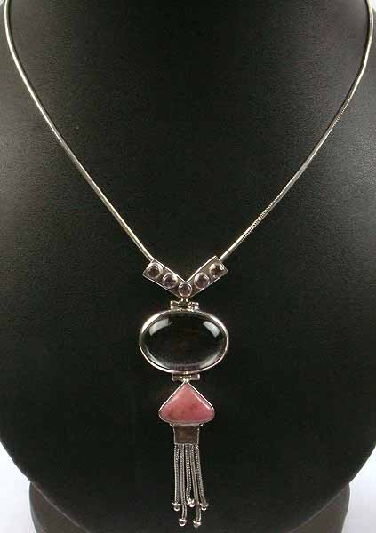 Crystal, Rhodonite & Faceted Amethyst Necklace