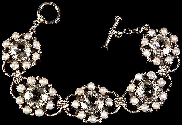 Cubic Zirconia and Pearl Bracelet