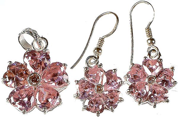 Cubic Zirconia Flower Pendant with Matching Earrings Set