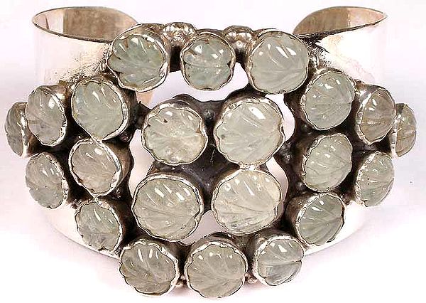 Cuff Bracelet Studded with Carved Aquamarine