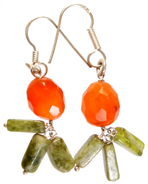 Faceted Carnelian Earrings with Dangling Agate