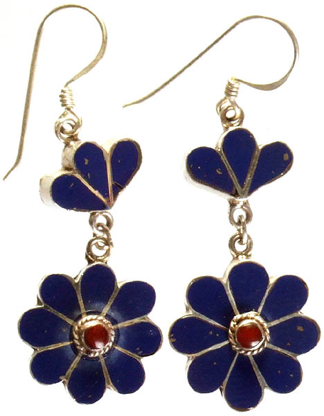 Dangling Blooming Flower Earrings with Central Coral