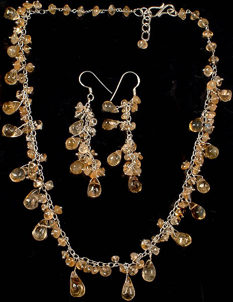 Dangling Citrine Necklace with Earrings Set