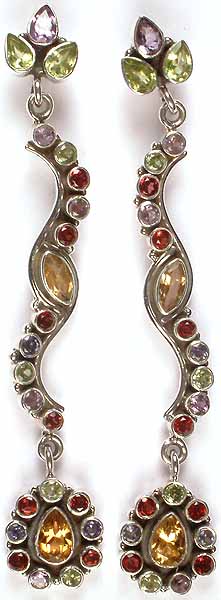Dangling Faceted Gemstone Earrings
