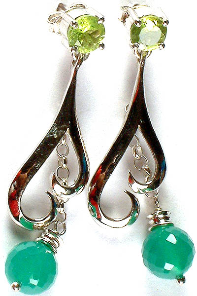 Dangling Fine Cut Green Onyx Earrings with Peridot