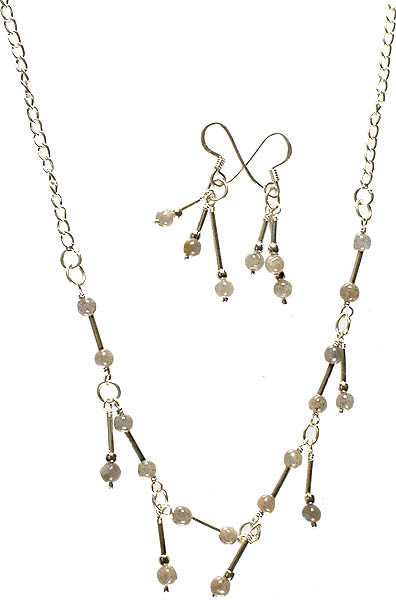 Dangling Labradorite Necklace with Matching Earrings Set