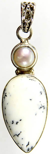 Dendrite Opal Pendant with Pearl