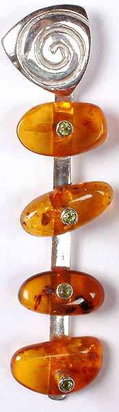 Designer Amber Pendant with Faceted Peridot