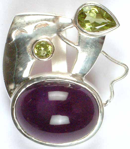 Designer Amethyst Pendant with Faceted Peridot