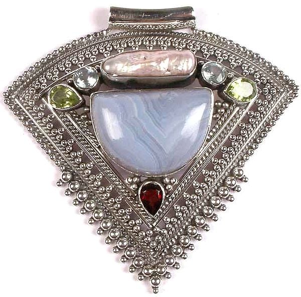 Designer Blue Lace Agate Pendant with Gemstones