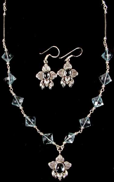 Designer Blue Topaz Necklace & Earring Set
