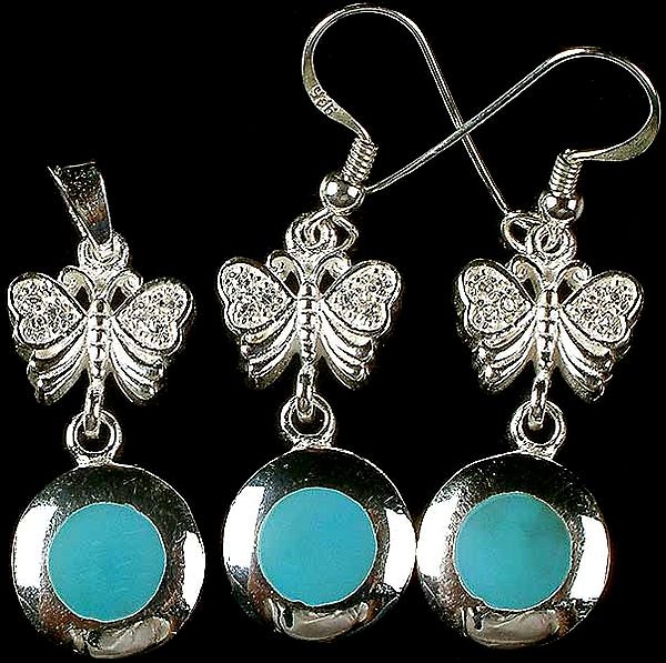 Designer Butter Fly Pendant with Matching Earrings Set