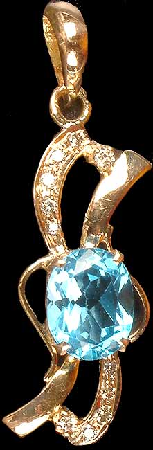 Designer Faceted Blue Topaz Pendant with Diamonds