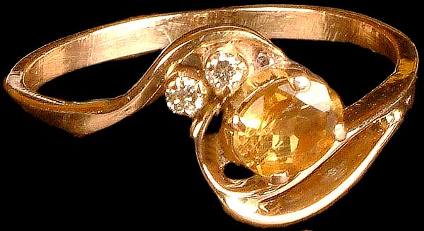 Designer Faceted Citrine Ring with Twine Diamonds