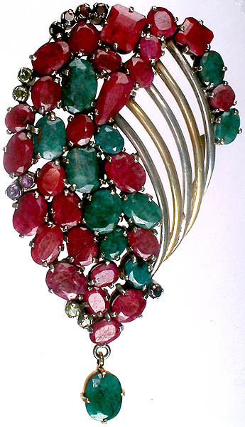 Designer Faceted Ruby & Emerald Pendant