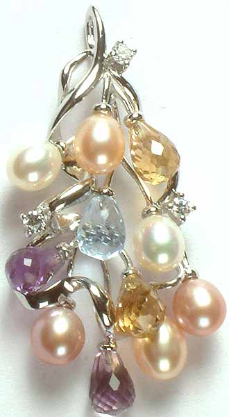 Designer Gemstone Pendant (Pearl, Amethyst, Citrine, Blue Topaz and Smoky Quartz)