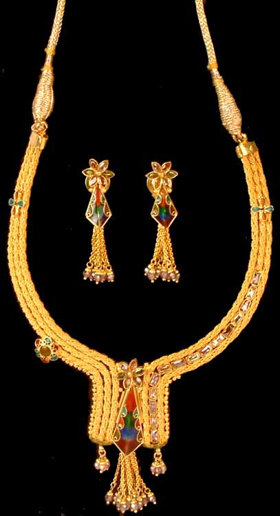 Designer Gold Necklace & Earrings Set