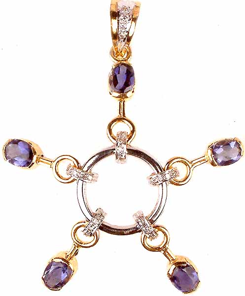 Minimalist Gold Pendant Studded With Water Sapphires And Diamonds