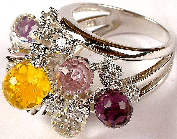 Designer Multi-Colored Cubic Zirconia Ring