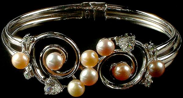 Designer Pearl Bracelet with Cubic Zirconia