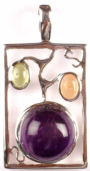 Designer Pendant of Amethyst, Peridot and Citrine
