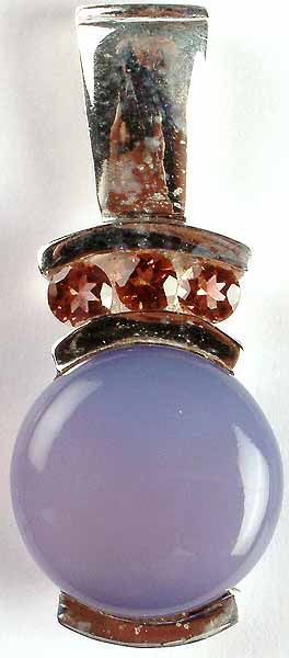 Designer Pendant of Circular Chacedony & Faceted Pink Tourmaline