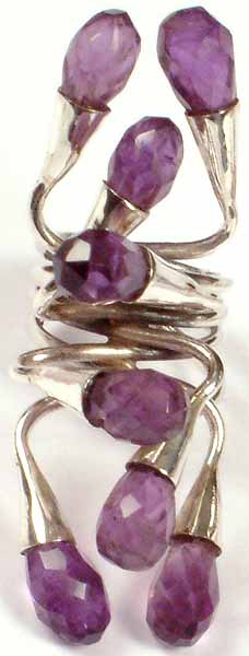 Designer Ring of Faceted Amethyst Drops