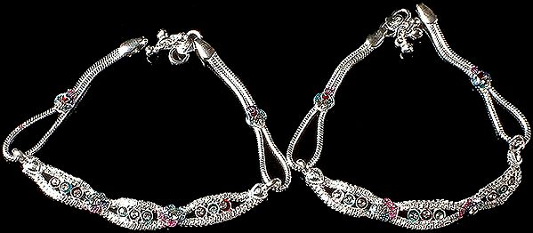 Designer Silver Anklets with Meenakari