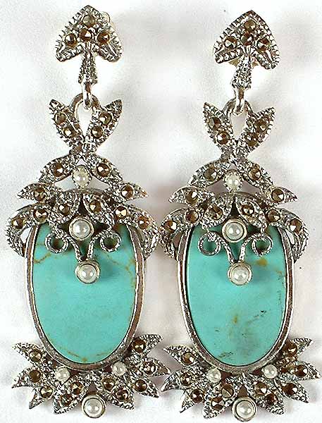 Designer Turquoise Earrings with Pearls