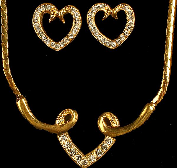 Designer Valentine Golden Necklace with Matching Earrings Set