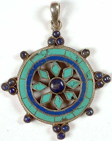 Dharma Chakra (Inlay Turquoise & Lapis Lazuli)