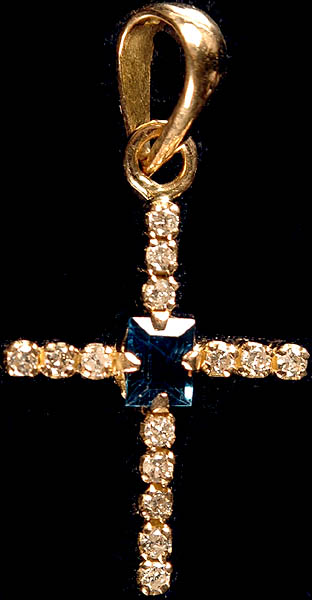 Diamond Cross with Blue Sapphire
