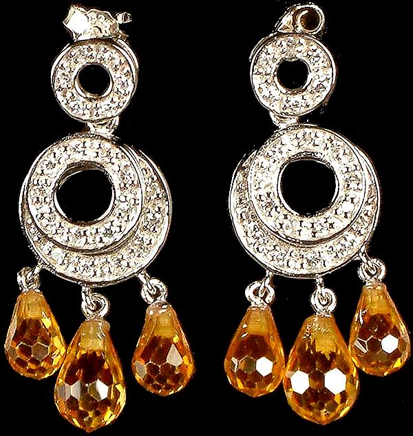 Disc Earrings with Faceted Zircon Dangles