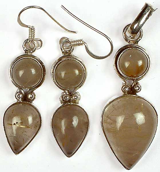 Double Golden Rutile Pendant with Matching Earrings