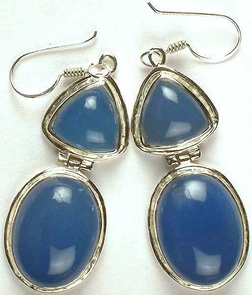 Double Stone Blue Chalcedony Hinged Earrings
