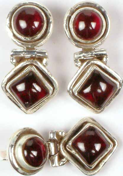 Double Stone Garnet Pendant & Earrings Set
