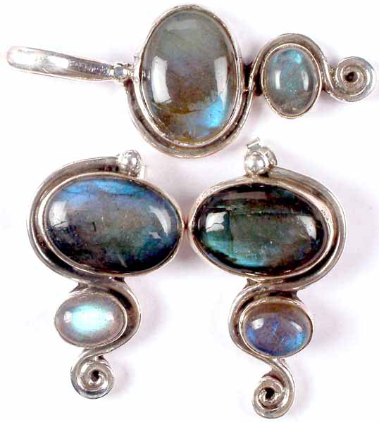 Double Stone Labradorite Pendant & Earring Set