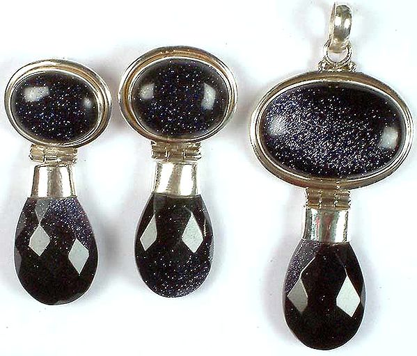 Double Stone Monalisa Pendant with Matching Earrings