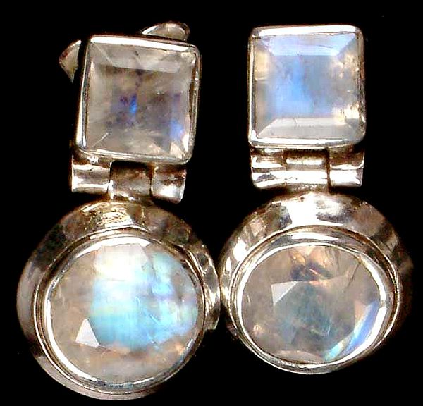 Double Stone Rainbow Moonstone Earrings