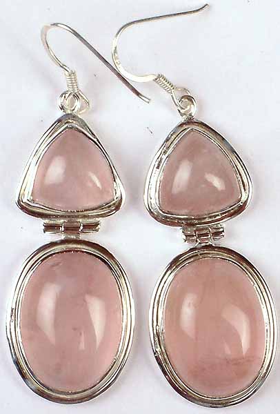 Double Stone Rose Quartz Hinged Earrings