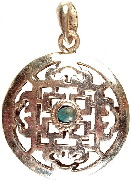Double-Sided Mandala Pendant with Central Turquoise and Coral