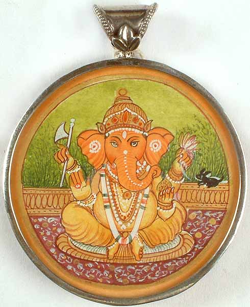 Double-Sided Pendant of Lord Ganesha and Flowers