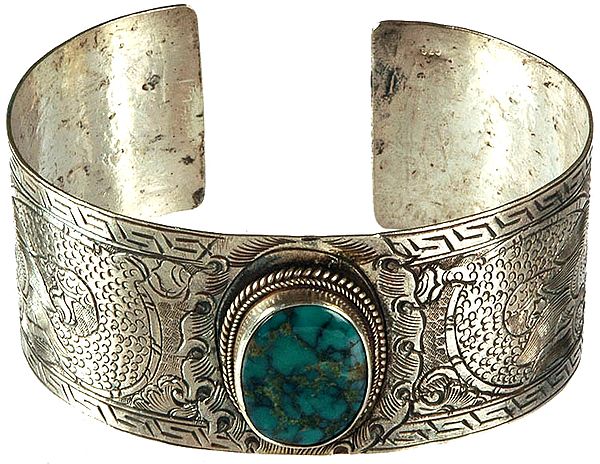 Dragon Cuff Bangle with Central Turquoise