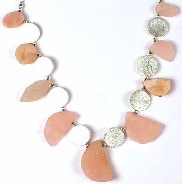 Druzy Chalcedony Necklace with Sterling Coins