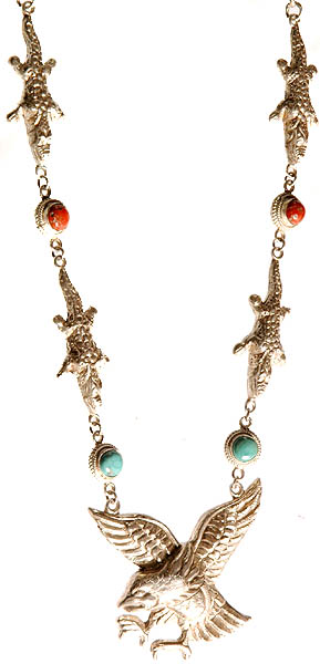 Eagle Necklace with Lizard, Coral and Turquoise