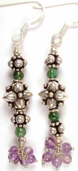 Earrings of Amethyst and Green Onyx