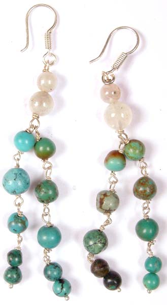 Earrings of Turquoise and Moonstone Balls