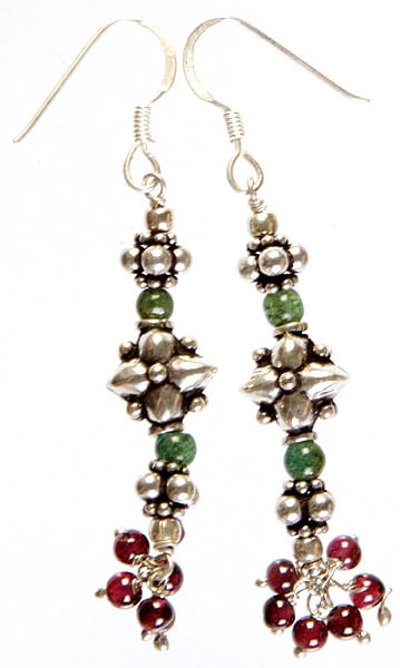 Emerald and Garnet Beaded Earrings
