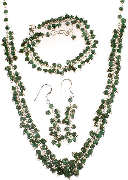 Emerald Necklace, Bracelet and Earrings Set